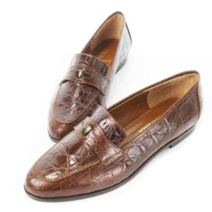 ローファー レザー 革 クロコ型押し ロゴ ベルト 24 茶 ブラウン /CK13 GY17