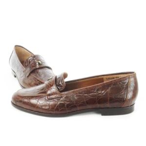 TRUSSARDI ローファー レザー 革 クロコ型押し ロゴ ベルト 24 茶 ブラウン /CK13 GY17