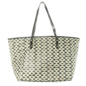 kate spade new york トートバッグ ビッグサイズ 大容量 PVC レザー 革 ロゴプレート 総柄 ボーダー 黒 ブラック /CK16