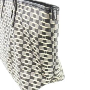 kate spade new york トートバッグ ビッグサイズ 大容量 PVC レザー 革 ロゴプレート 総柄 ボーダー 黒 ブラック /CK16