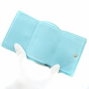 BALENCIAGA ペーパーミニウォレット 財布 三つ折り レザー ロゴ 水色 ライトブルー /XZ OH GY17