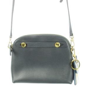 ショルダーバッグ レザー 革 ロゴ ゴールド金具 ネコチャーム付き 青 ブルー グレー /CK25 GY18