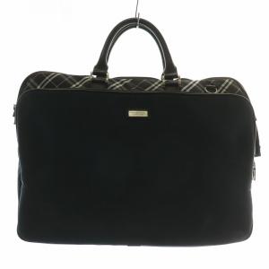 ビジネスバッグ ブリーフケース ナイロン レザー チェック柄 ロゴプレート 紺 ネイビー 茶色 ブラウン