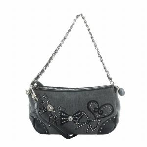 リボンズ ショルダーバッグ ハンド 2WAY ラインストーン ビジュー ロゴ グレー GY18 /MQ