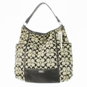 ハンドバッグ 2way ショルダーバッグ キャンバス レザー 革 シグネチャー ロゴ 黒 ブラック F30341