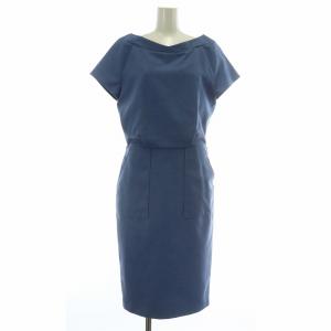 ワンピース ドレス 半袖 ひざ丈 ボートネック 38 M 青 ブルー 314-52-2085 /XZ GY18