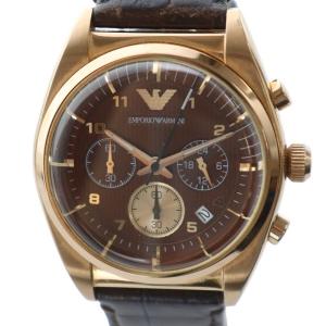 腕時計 ウォッチ クォーツ クロノグラフ カレンダー付き レザーベルト ブラウン文字盤 ロゴ ゴールド色