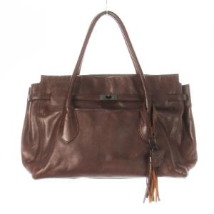ハンドバッグ レザー 革 ベルトデザイン タッセルチャーム 茶 ブラウン /CK18 GY18