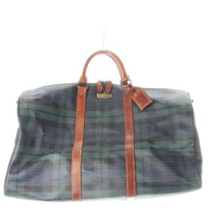 ボストンバッグ 旅行カバン PVC レザー 革 ロゴプレート ブラックウォッチ 緑 グリーン /CK3