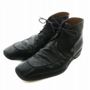 チャッカブーツ レザー スクエアトゥ ダミエ Uチップ ロゴプレート 7.5 26cm 黒 ブラック /XZ