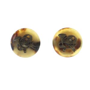 ヴィンテージ バッファローホーン ホルン リボン イヤリング アクセサリー 両耳用 クリップ式 ゴールドカラー