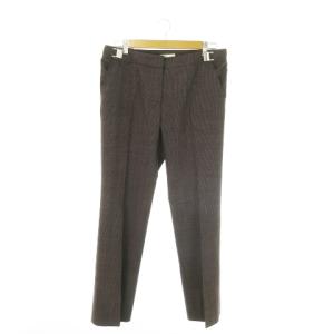 スラックスパンツ ストレート ストレッチ チェック 総柄 ロゴプレート 40 S 茶 ブラウン /AO2