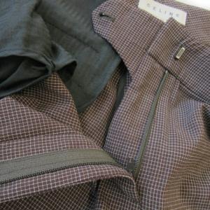 CELINE スラックスパンツ ストレート ストレッチ チェック 総柄 ロゴプレート 40 S 茶 ブラウン /AO2