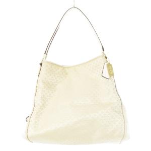 トートバッグ ハンドバッグ キャンバス ジャカード レザー 革 オプアート ロゴ 白 アイボリー 30682