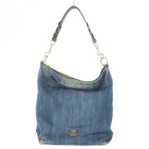 ハンドバッグ 2way ショルダーバッグ デニム キャンバス レザー 革 ロゴ 青 ブルー F68169