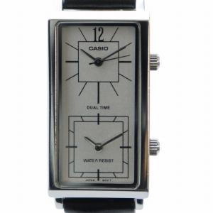 腕時計 ウォッチ デュアルタイム クォーツ スクエア 白文字盤 レザーベルト シルバー色 TP-E151