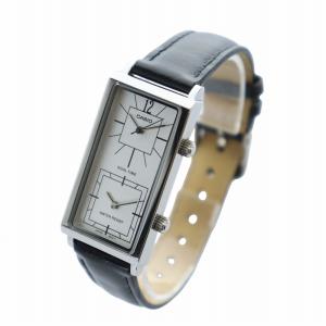 CASIO 腕時計 ウォッチ デュアルタイム クォーツ スクエア 白文字盤 レザーベルト シルバー色 TP-E151