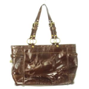 COACH ハンドバッグ レザー 革 パテント ツヤ ロゴ型押し ステッチ 茶 ブラウン F11500 /CK13
