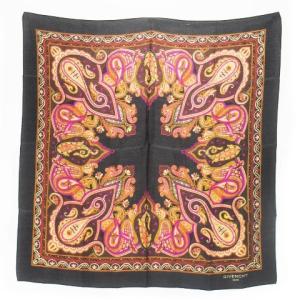 スカーフ スクエア シルク 絹 ペイズリー エスニック 総柄 ロゴ 黒 ブラック /CK22 GY11