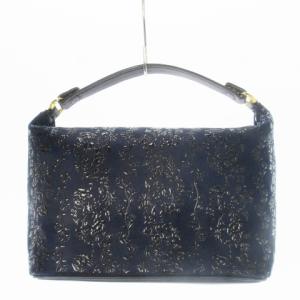 ハンドバッグ 2way ショルダーバッグ レザー 革 ディアスキン 鹿革 漆 花唐草 総柄 和装 紺 ネイビー