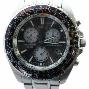 ANA 50周年 腕時計 ウォッチ ソーラー クロノグラフ デイト カレンダー付き 黒文字盤 ロゴ シルバー色