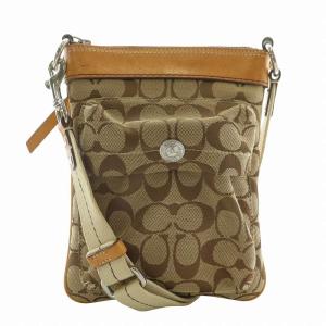 ショルダーバッグ キャンバス レザー シグネチャー 総柄 茶色 ブラウン 6442 /XZ GY18