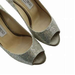 JIMMY CHOO パンプス レザー オープントゥ ピンヒール ラメ ロゴ 36.5 23.5cm シルバー色 GY18 /MQ