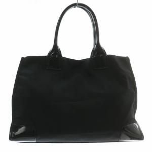 TORY BURCH エラ ELLA ハンドバッグ トート ナイロン エナメル ロゴ マグネット 黒 ブラック /XZ GY18