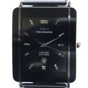 腕時計 ウォッチ クォーツ スクエア 黒文字盤 ロゴ カレンダー付き 黒 ブラック シルバー色 T9137