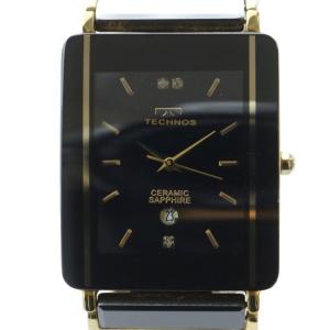 腕時計 ウォッチ クォーツ スクエア ロゴ 黒文字盤 カレンダー付き 黒 ブラック T9137 GY18