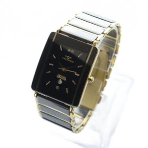 TECHNOS 腕時計 ウォッチ クォーツ スクエア ロゴ 黒文字盤 カレンダー付き 黒 ブラック T9137 GY18