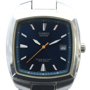 エディフィス EDIFICE 腕時計 ウォッチ クォーツ カレンダー付き 青文字盤 ロゴ スクエア シルバー色