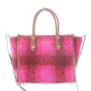 ハンドバッグ ショルダーバッグ 2way ツイード レザー 底鋲 チェック柄 ピンク /AH4 GY18