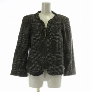 ノーカラージャケット ウール混 シルク混 水玉 ドット柄 薔薇 総柄 ジップアップ 42 L グレー /XZ