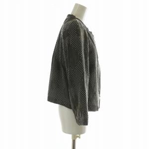 GIORGIO ARMANI ノーカラージャケット ウール混 シルク混 水玉 ドット柄 薔薇 総柄 ジップアップ 42 L グレー /XZ