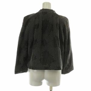 GIORGIO ARMANI ノーカラージャケット ウール混 シルク混 水玉 ドット柄 薔薇 総柄 ジップアップ 42 L グレー /XZ