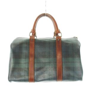 POLO RALPH LAUREN ボストンバッグ ミニ 旅行カバン PVC レザー 革 ロゴ ブラックウォッチ 緑 グリーン /CK4 GY13