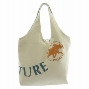 HUNTING WORLD トートバッグ ハンド エコバッグ リバーシブル キャンバス ナイロン 海 魚 ロゴ アイボリー 青 ブルー
