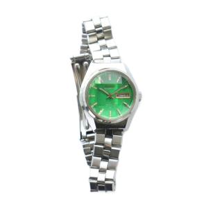 SEIKO 腕時計 自動巻き カレンダー付き カットガラス 23石 緑文字盤 シルバー色 2206-0410