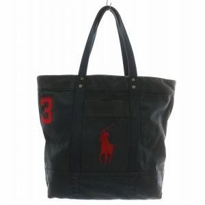 トートバッグ ハンド キャンバス ビッグポニー ロゴ 刺繍 ワッペン 紺 ネイビー 赤 レッド /XZ