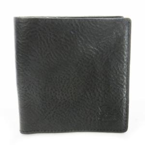 二つ折り財布 ウォレット お札入れ 小銭入れなし レザー 革 型押しロゴ 保存袋付き 黒 ブラック /AO12