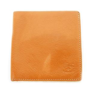 二つ折り財布 ウォレット 小銭入れなし 薄型 レザー 革 ロゴ型押し オレンジ /CK30 GY18