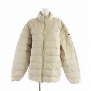 スタンドネック ダウンジャケット プリント ロゴ 長袖 ジップアップ ラバーパッチ 2XL ベージュ NJ1DN70C