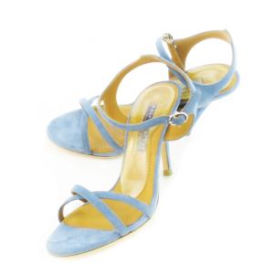 BLESIANA ストラップサンダル ハイヒール レザー 革 スエード 6 23.0cm 青 サックス
