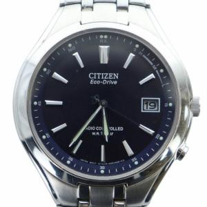 腕時計 ウォッチ エコドライブ ソーラー カレンダー付き 黒文字盤 ロゴ シルバー色 H415-S033047