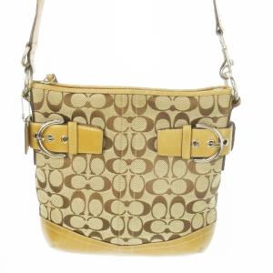 ショルダーバッグ キャンバス レザー バックル シグネチャー 総柄 ロゴチャーム ベージュ 3574 /AO15