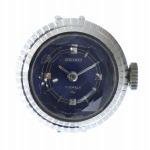 リングウォッチ 指輪型 時計 手巻き カットガラス 17石 青文字盤 9号 シルバー色 11-0590