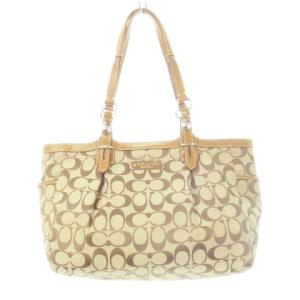 ハンドバッグ キャンバス レザー シグネチャー ロゴ 茶 ブラウン ベージュ F15146 /AH7 GY18