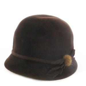 帽子 クロシェハット ベルハット ウール リボン ファー M 茶 ブラウン /AO5 GY18
