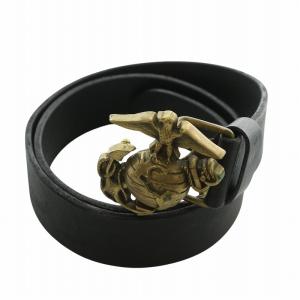 ベルト レザー バックル アメリカ海兵隊 エンブレム モチーフ ゴールド金具 S 黒 ブラック /XZ